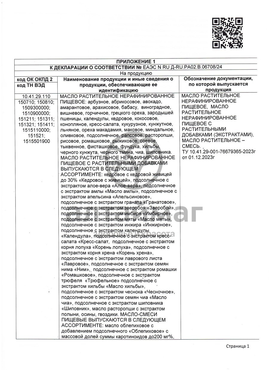 Сертификат на товар Масло Горчичное Nadawilli 250мл Масло Горчичное Nadawilli 250мл сертификат
