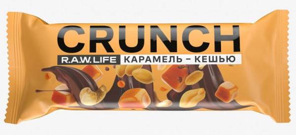 Батончик CRUNCH Ореховый в шоколаде R.A.W.LIFE карамель/кешью 40г фотография